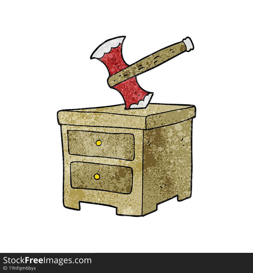 textured cartoon axe buried in chest of drawers