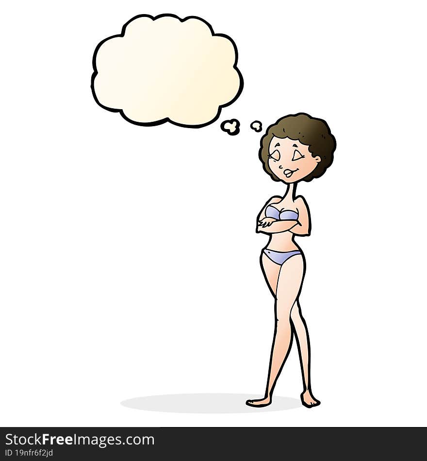 Cartoon Retro Woman In Bikini With Thought Bubble