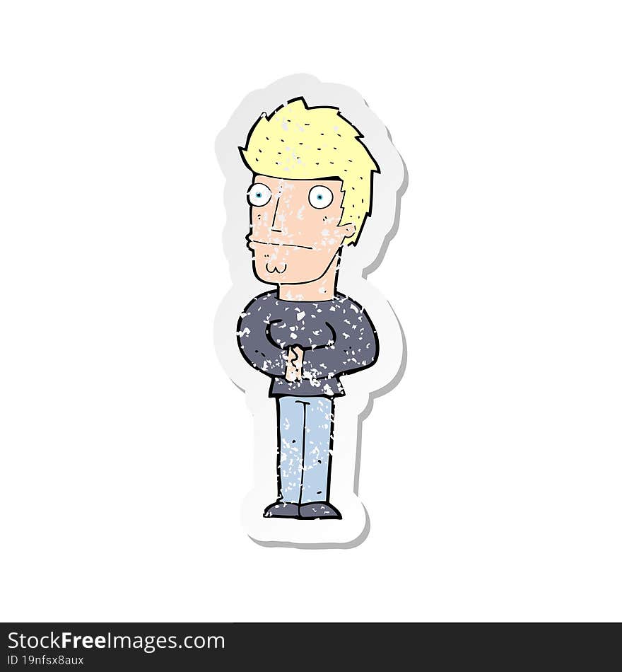 retro distressed sticker of a cartoon worried man