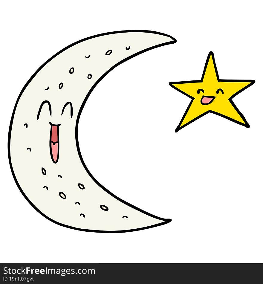 happy cartoon moon and star. happy cartoon moon and star