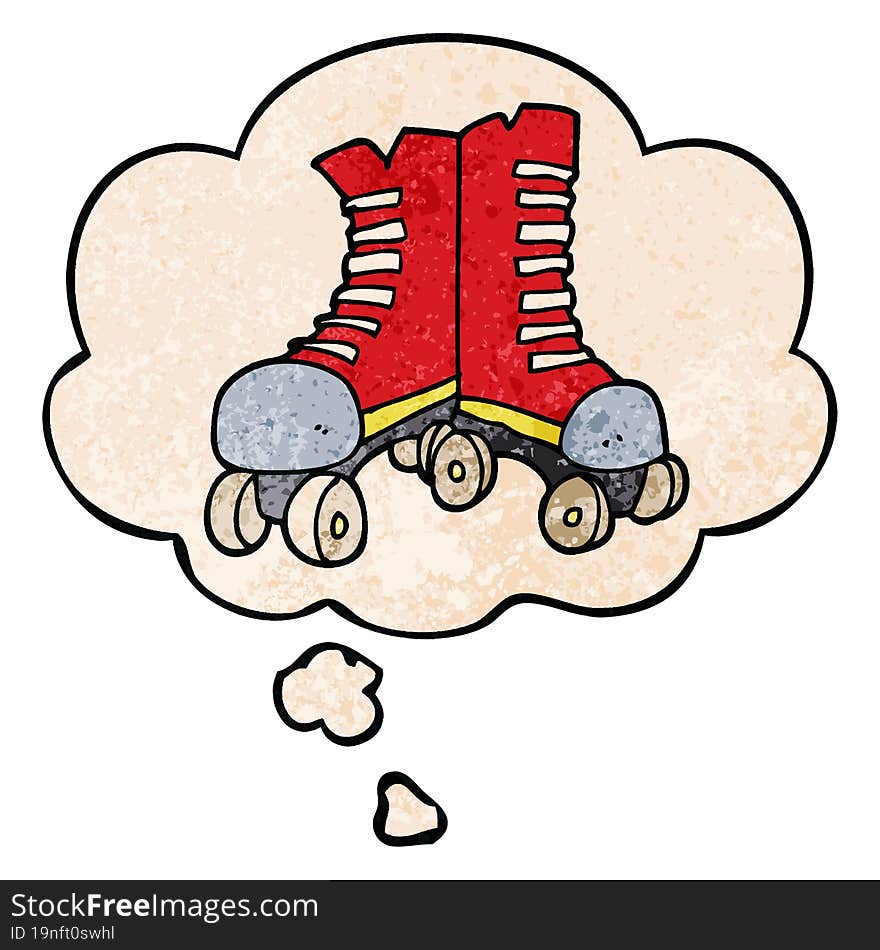 cartoon roller boots with thought bubble in grunge texture style. cartoon roller boots with thought bubble in grunge texture style