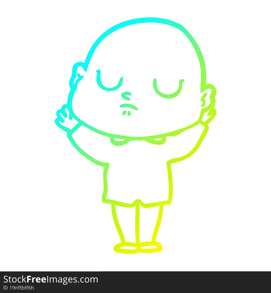 cold gradient line drawing cartoon bald man