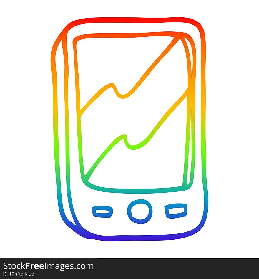 rainbow gradient line drawing of a cartoon red mobile phone