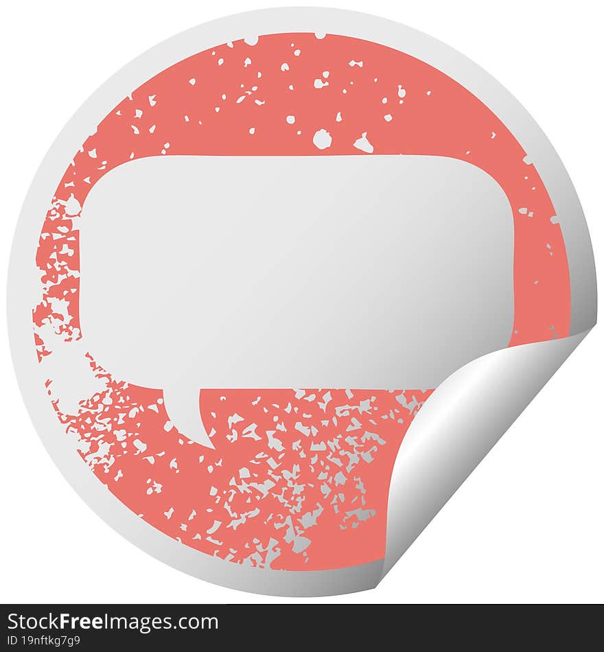 distressed circular peeling sticker symbol speech bubble