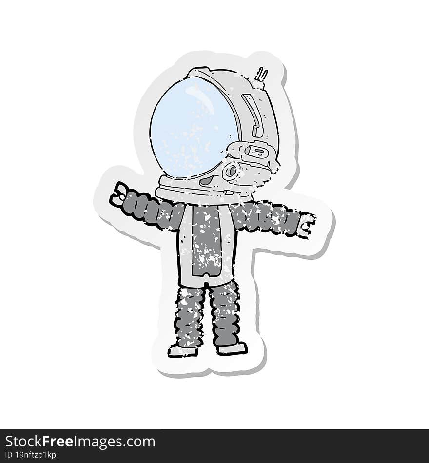 retro distressed sticker of a cartoon astronaut