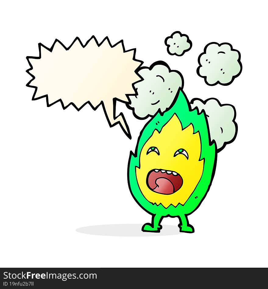 Cartoon Flame Character With Speech Bubble