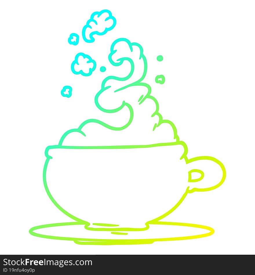 cold gradient line drawing of a hot cup of tea cartoon