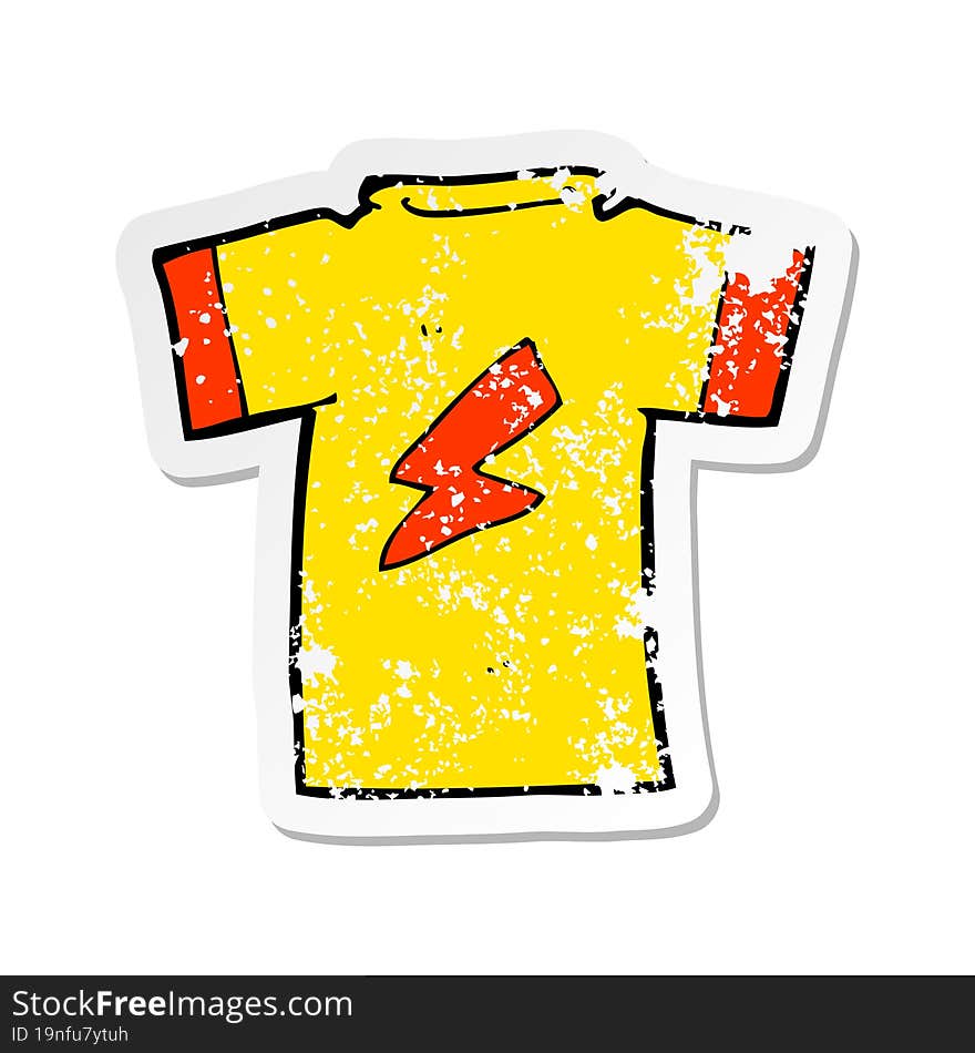 Retro Distressed Sticker Of A Cartoon T Shirt With Lightning Bolt