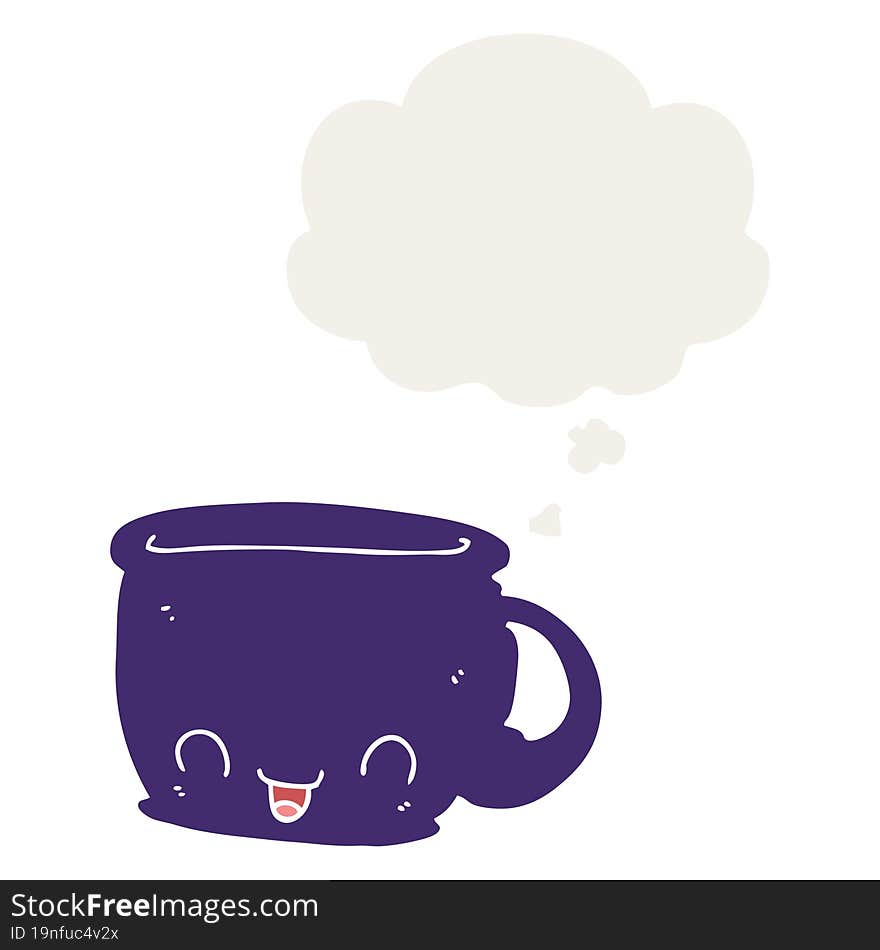 cartoon cup of coffee with thought bubble in retro style