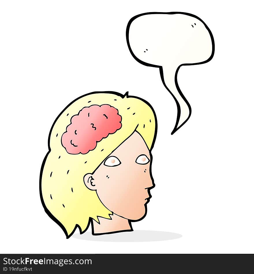 cartoon female head with brain symbol with speech bubble