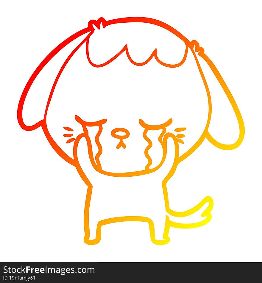 warm gradient line drawing of a cute puppy crying cartoon