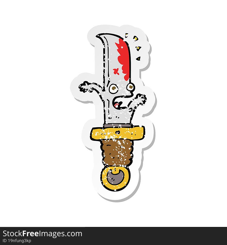 retro distressed sticker of a cartoon frightened knife