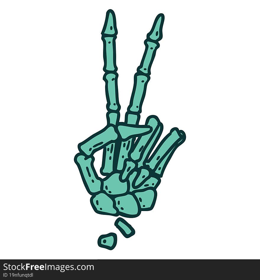 iconic tattoo style image of a skeleton giving a peace sign. iconic tattoo style image of a skeleton giving a peace sign