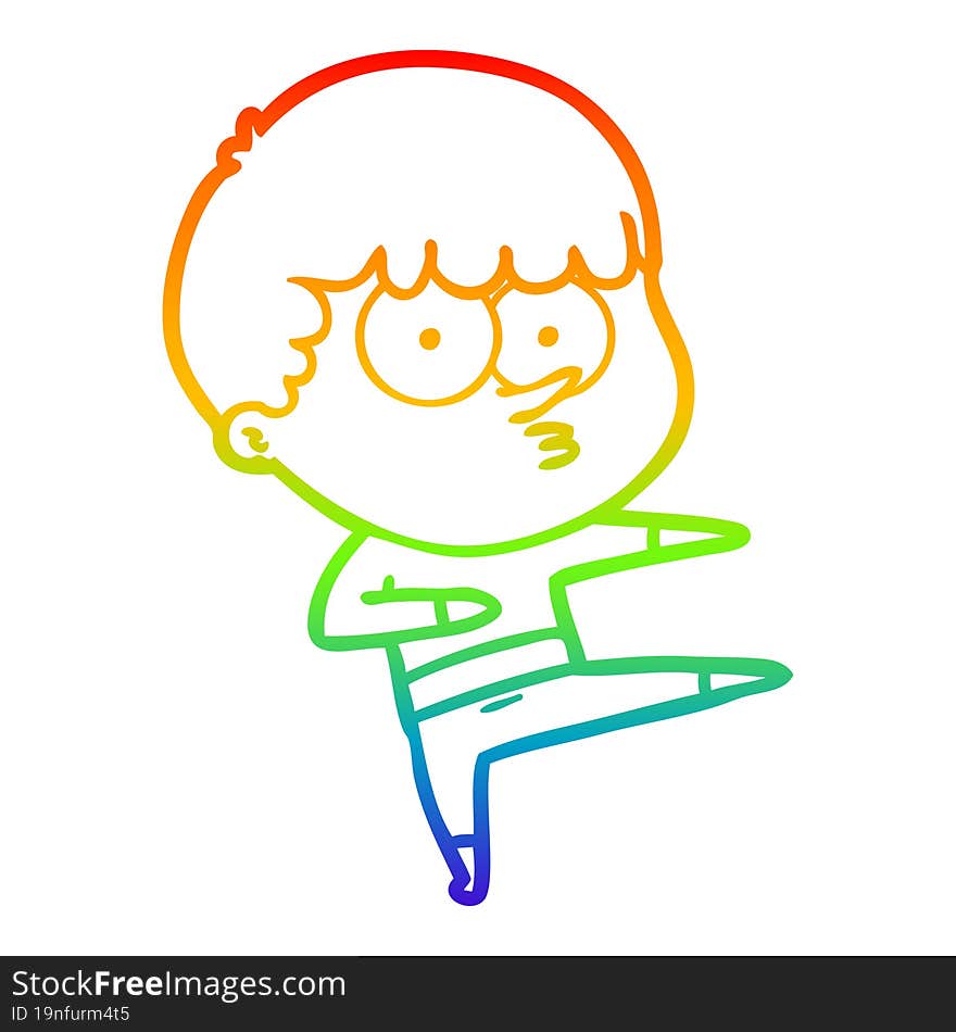 Rainbow Gradient Line Drawing Cartoon Curious Boy Dancing