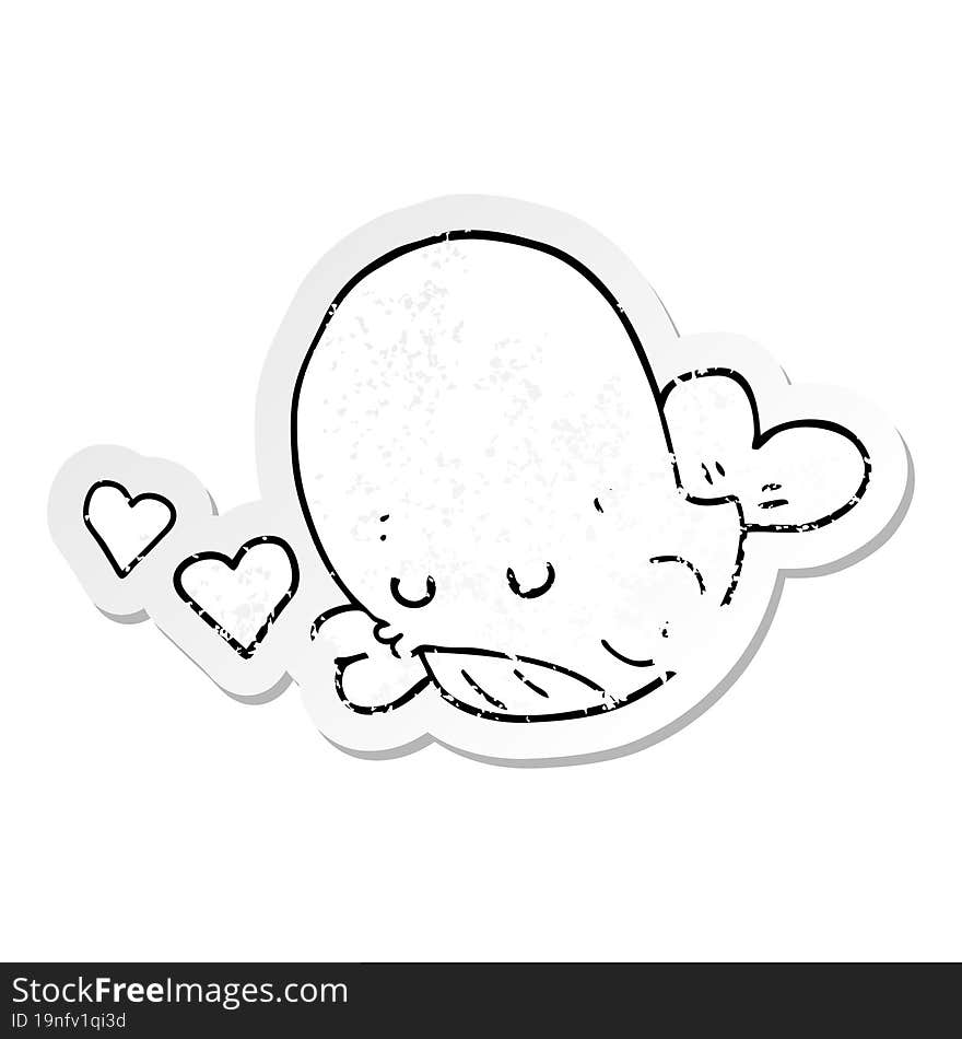 distressed sticker of a cartoon whale in love