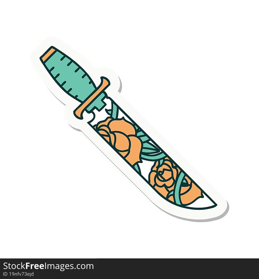 Tattoo Style Sticker Of A Dagger And Flowers