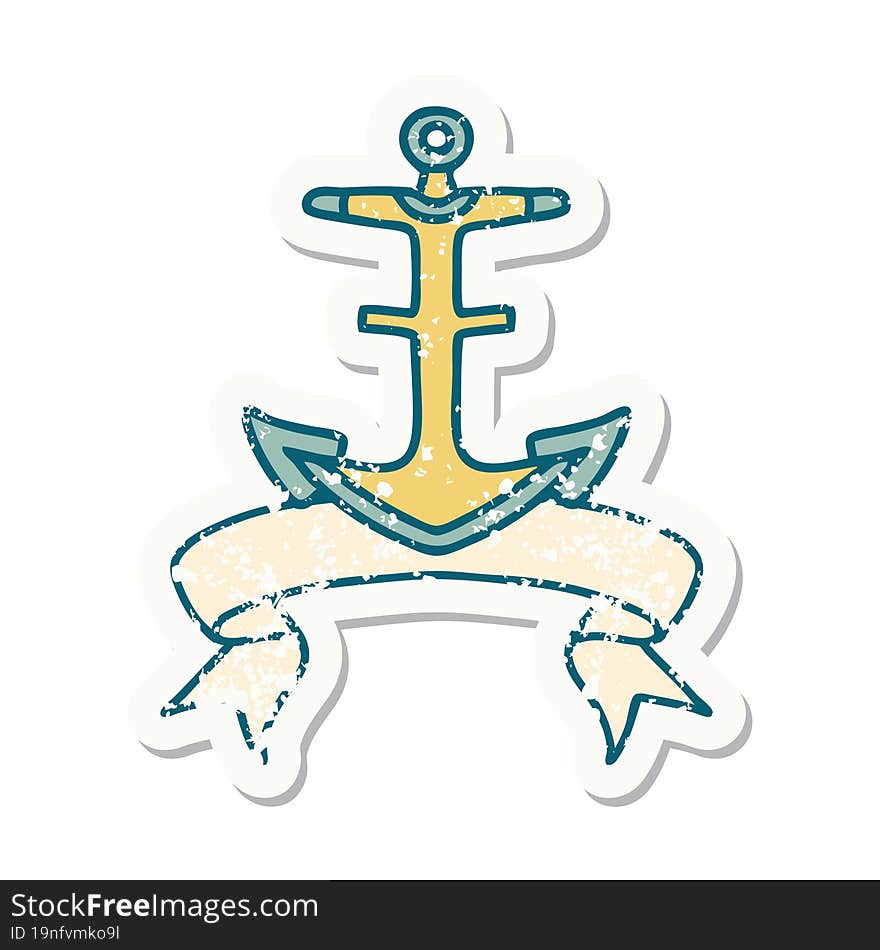 Grunge Sticker With Banner Of An Anchor