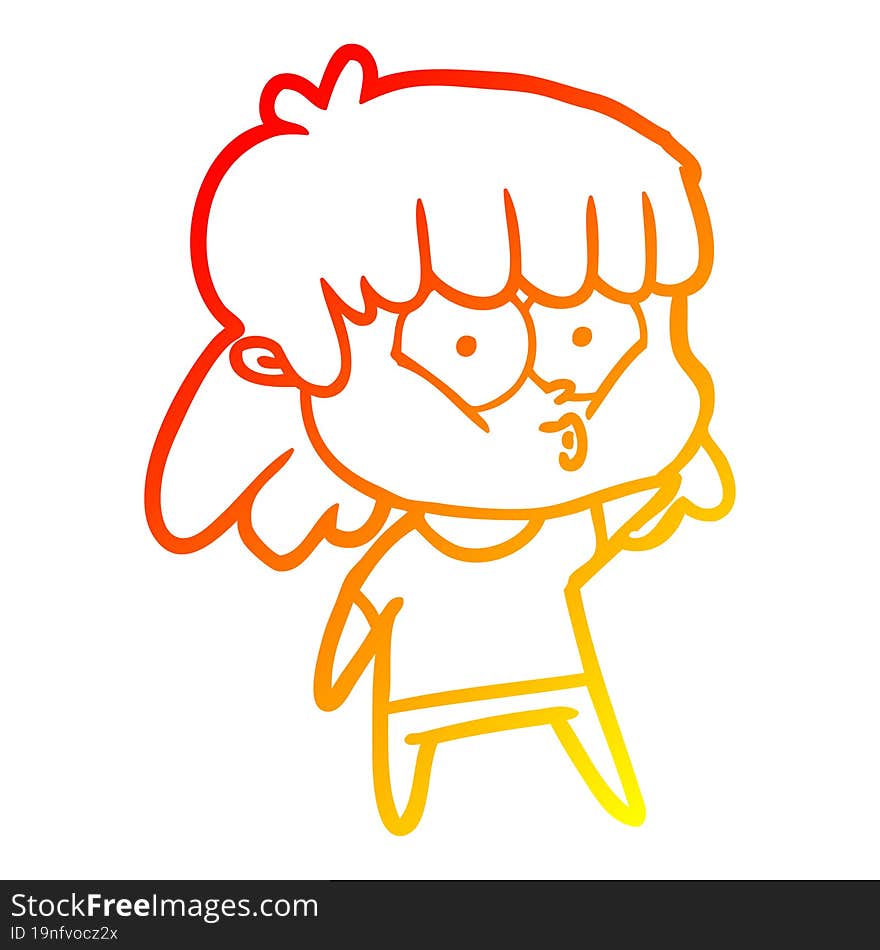 warm gradient line drawing cartoon whistling girl