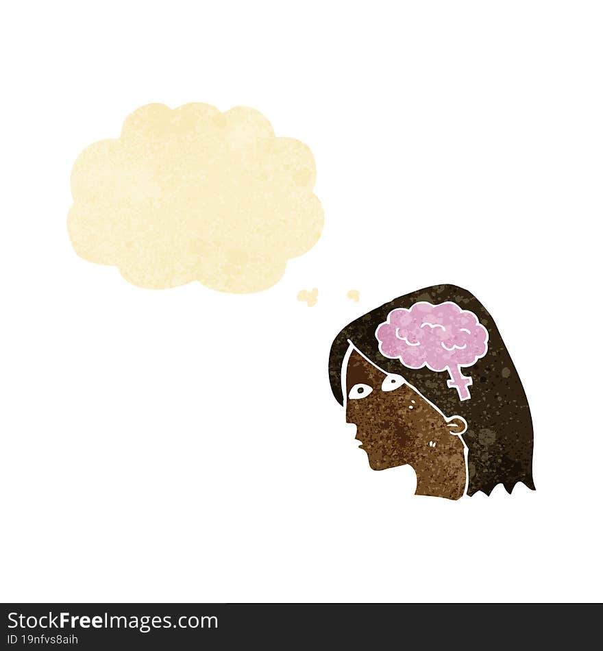 Cartoon Female Head With Brain Symbol With Thought Bubble