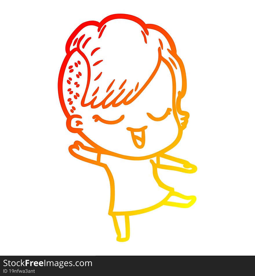 warm gradient line drawing happy cartoon girl