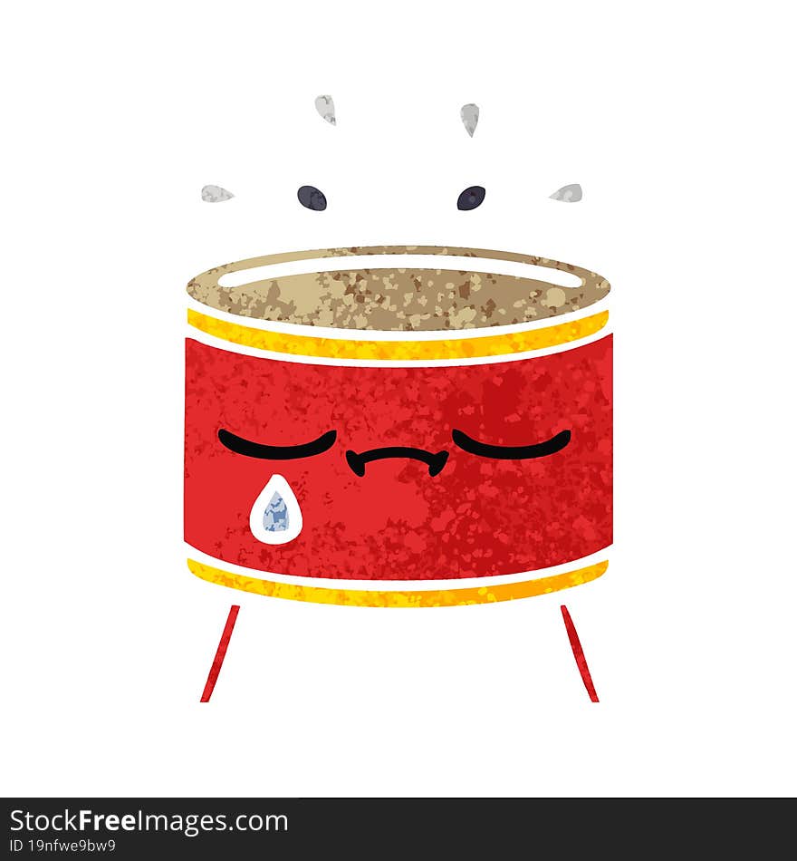 retro illustration style cartoon of a sad drum