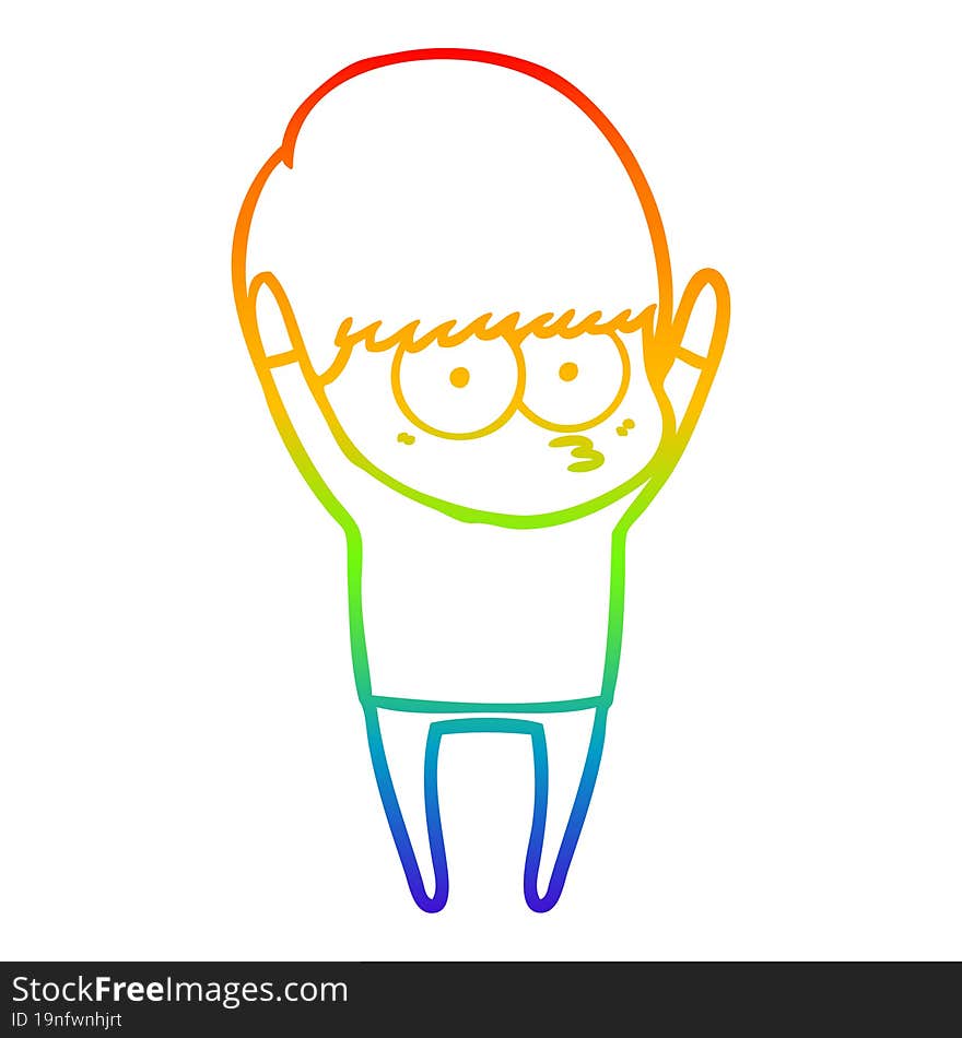 rainbow gradient line drawing stretching cartoon boy