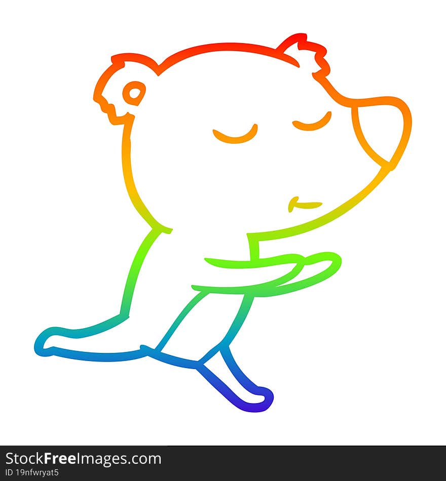 rainbow gradient line drawing happy cartoon bear running