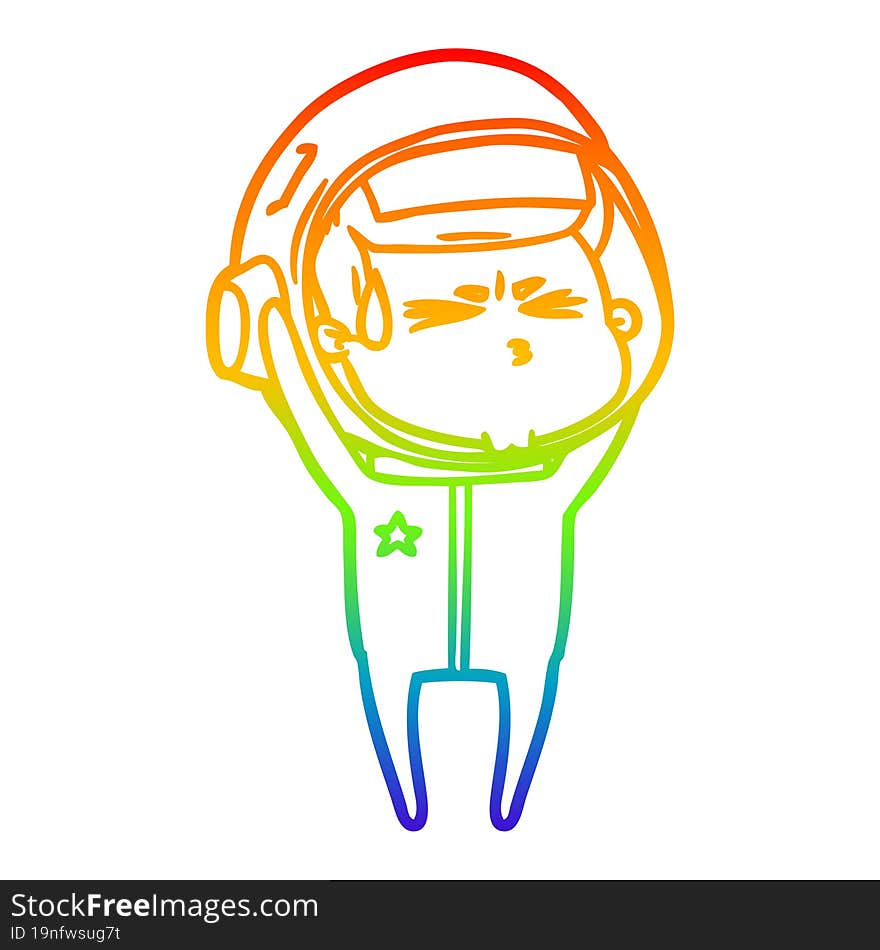 rainbow gradient line drawing cartoon stressed astronaut