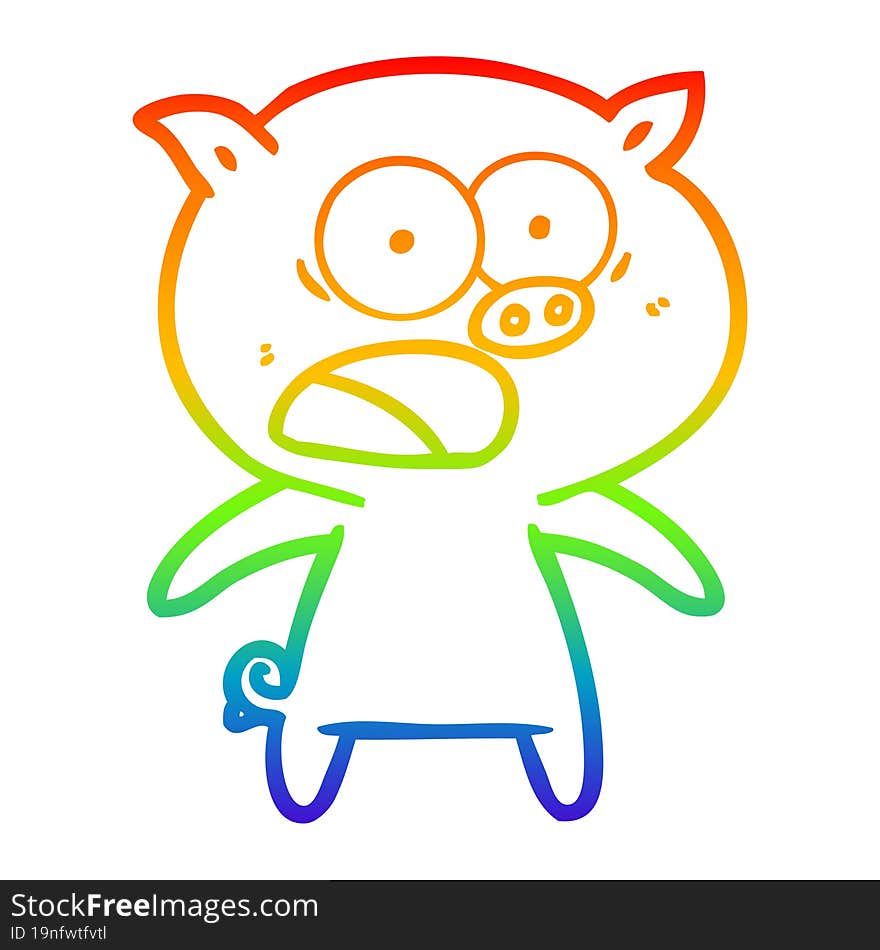 rainbow gradient line drawing cartoon pig shouting