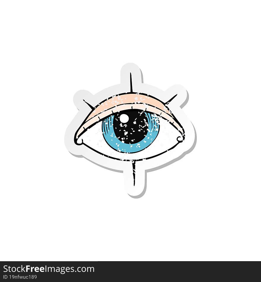 Retro Distressed Sticker Of A Cartoon Tattoo Eye Symbol