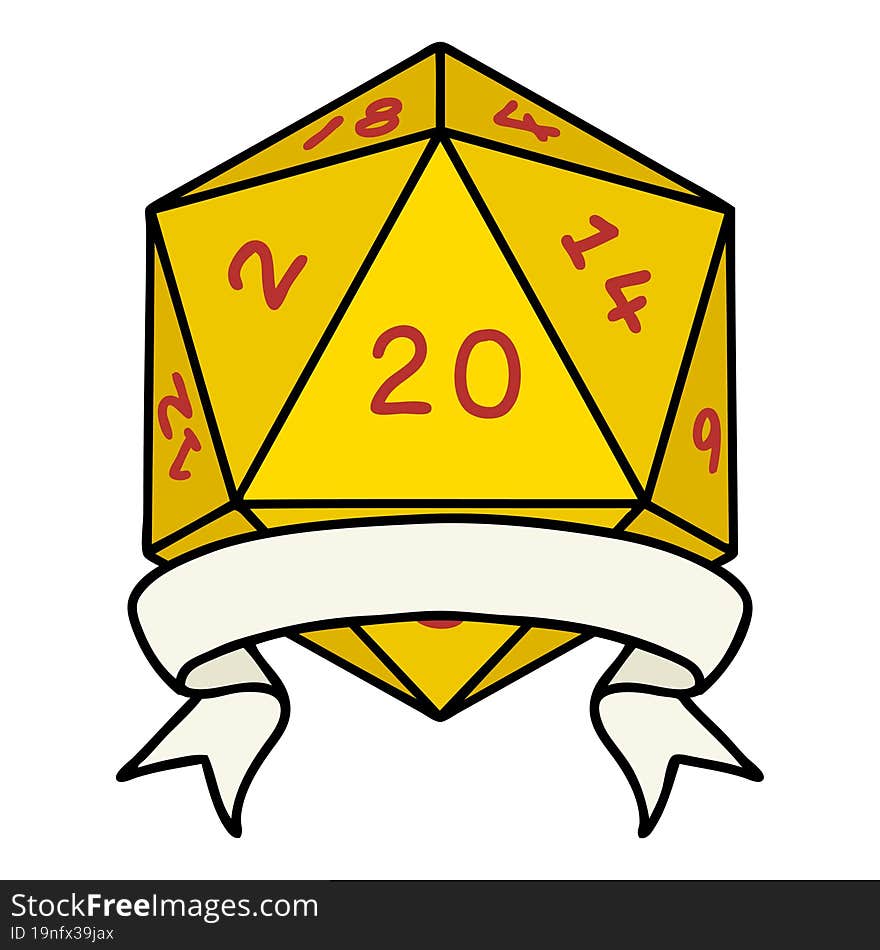 Retro Tattoo Style natural 20 critical hit D20 dice roll. Retro Tattoo Style natural 20 critical hit D20 dice roll