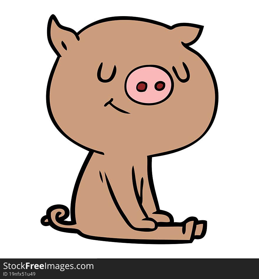 happy cartoon pig sitting. happy cartoon pig sitting