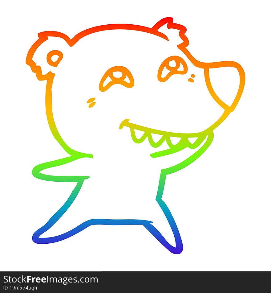 rainbow gradient line drawing cartoon bear showing teeth