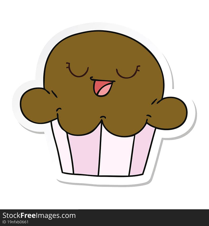 Sticker Of A Quirky Hand Drawn Cartoon Happy Muffin