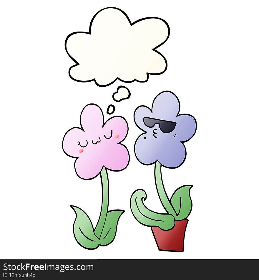 cute cartoon flower with thought bubble in smooth gradient style