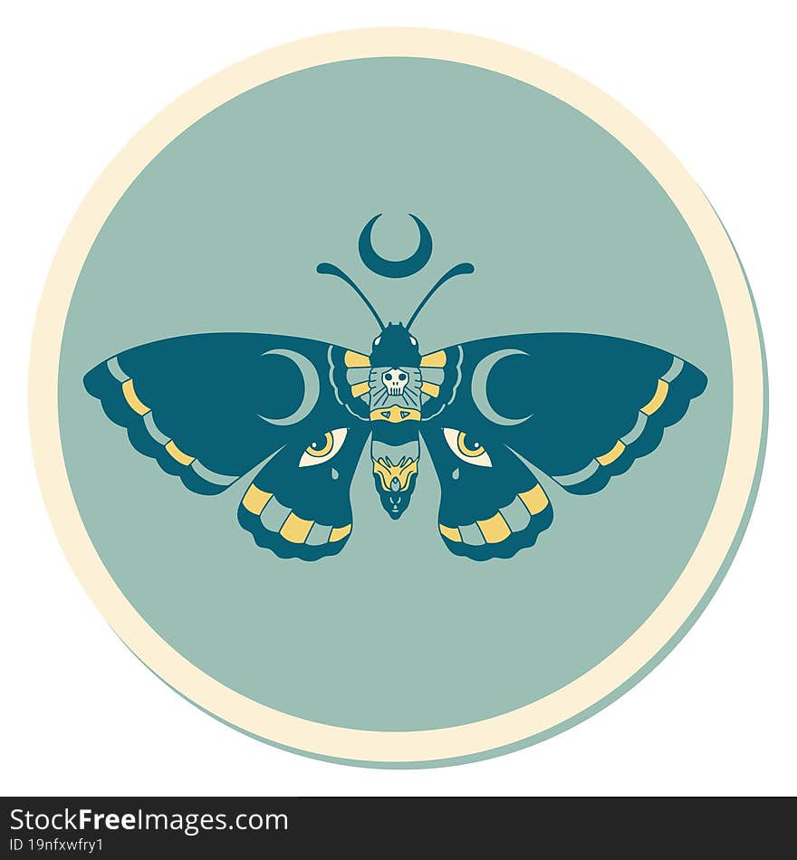 sticker of tattoo in traditional style of a moth. sticker of tattoo in traditional style of a moth