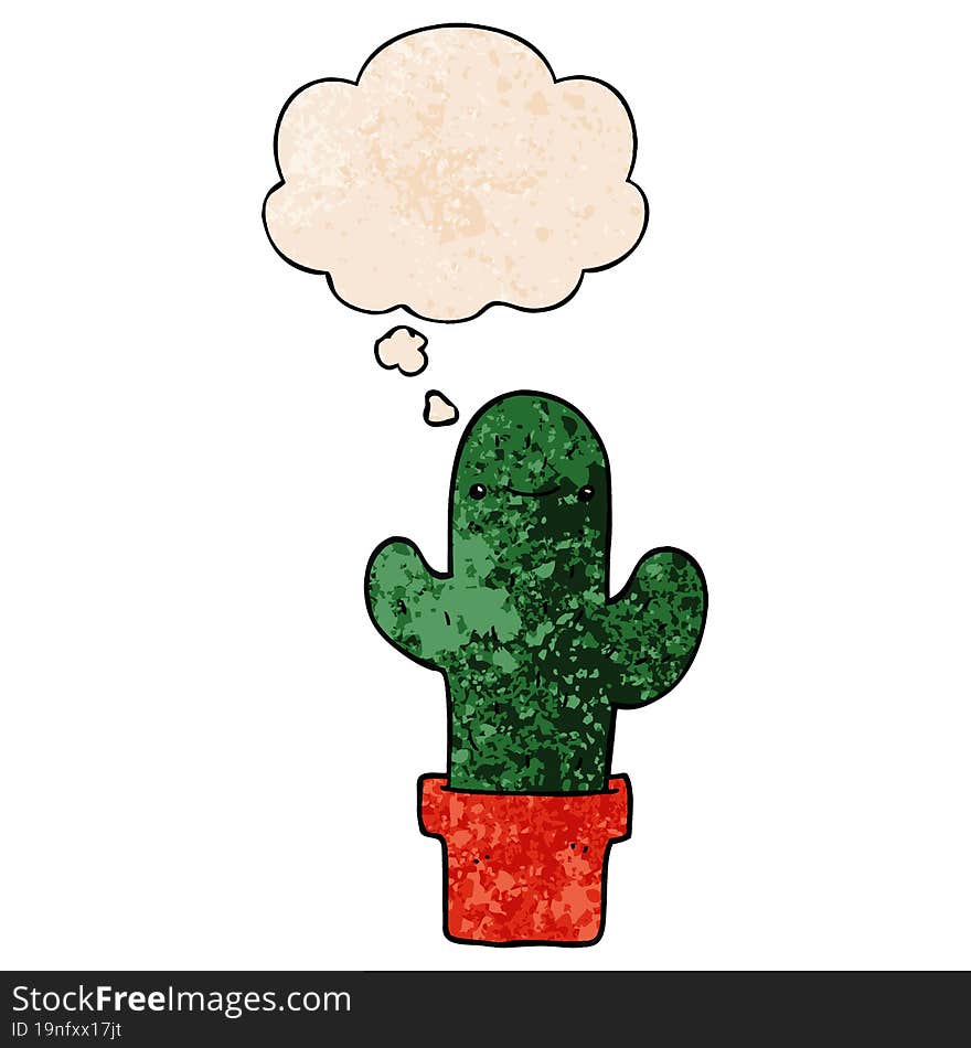 cartoon cactus and thought bubble in grunge texture pattern style