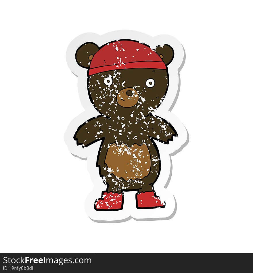 retro distressed sticker of a cartoon cute black bear