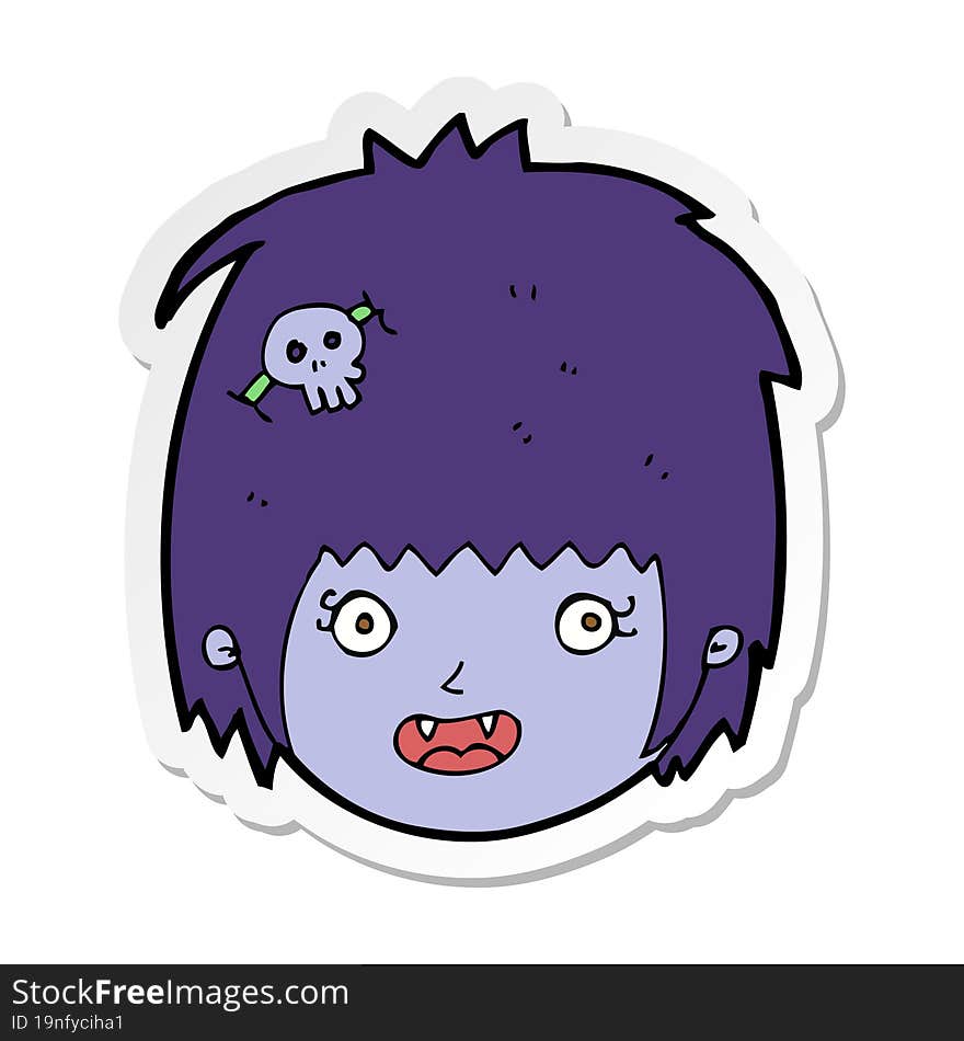 Sticker Of A Cartoon Happy Vampire Girl Face