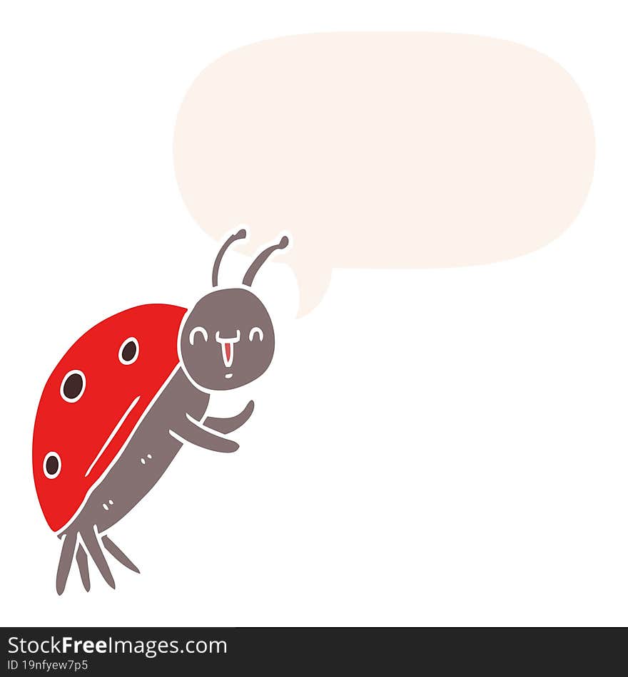 cute cartoon ladybug and speech bubble in retro style