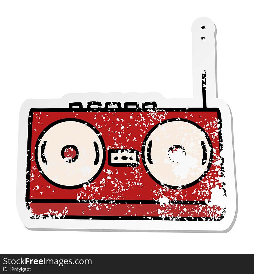 distressed sticker of a cute cartoon stereo