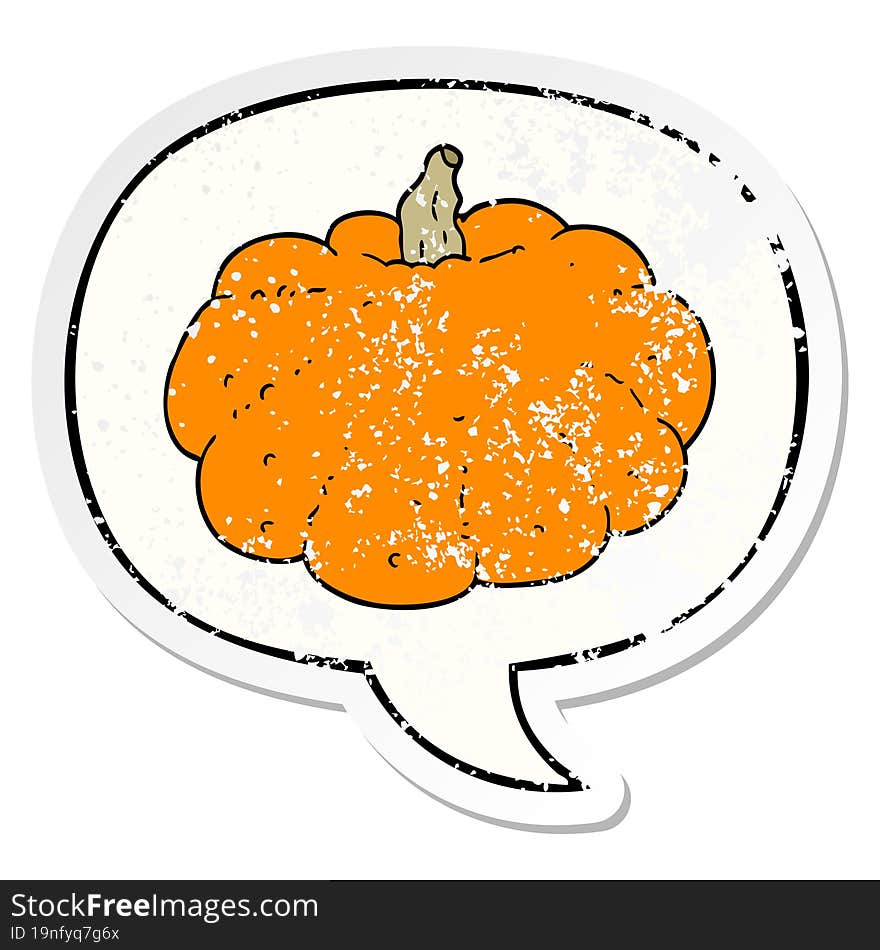 cartoon pumpkin and speech bubble distressed sticker