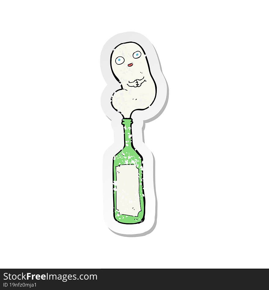 retro distressed sticker of a cartoon ghost in bottle