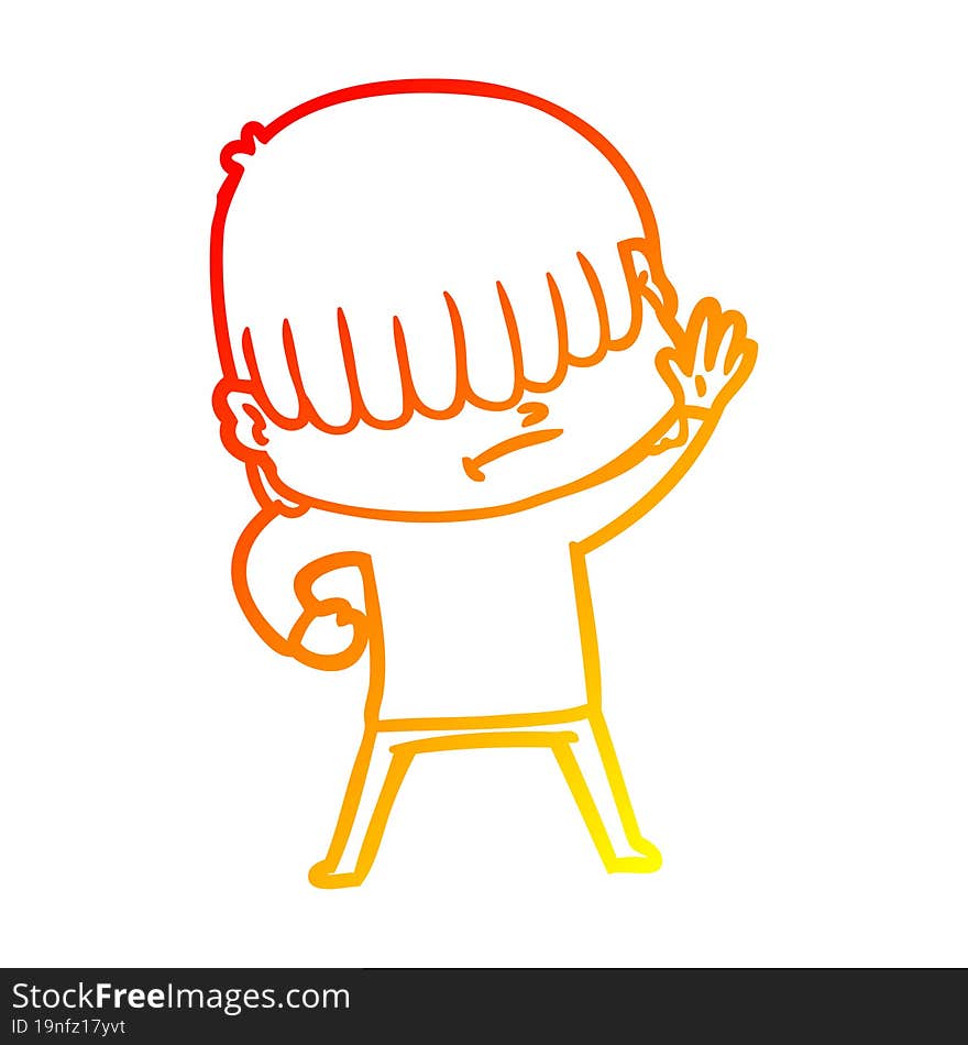 warm gradient line drawing cartoon boy with untidy hair