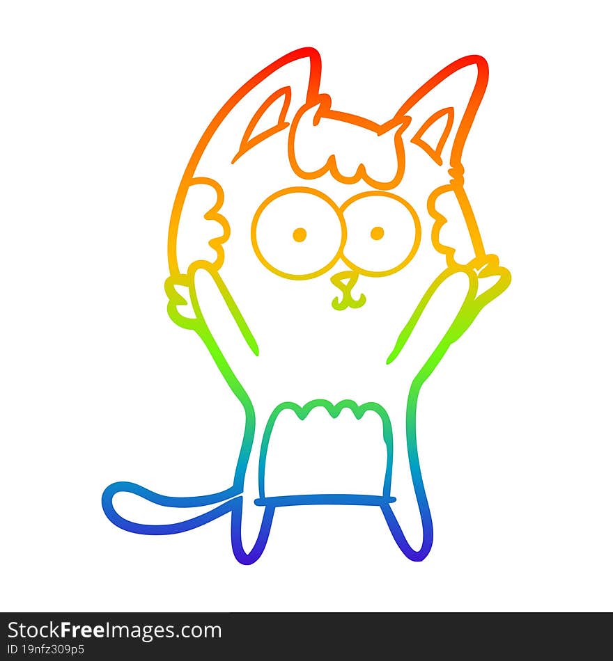 rainbow gradient line drawing of a happy cartoon cat