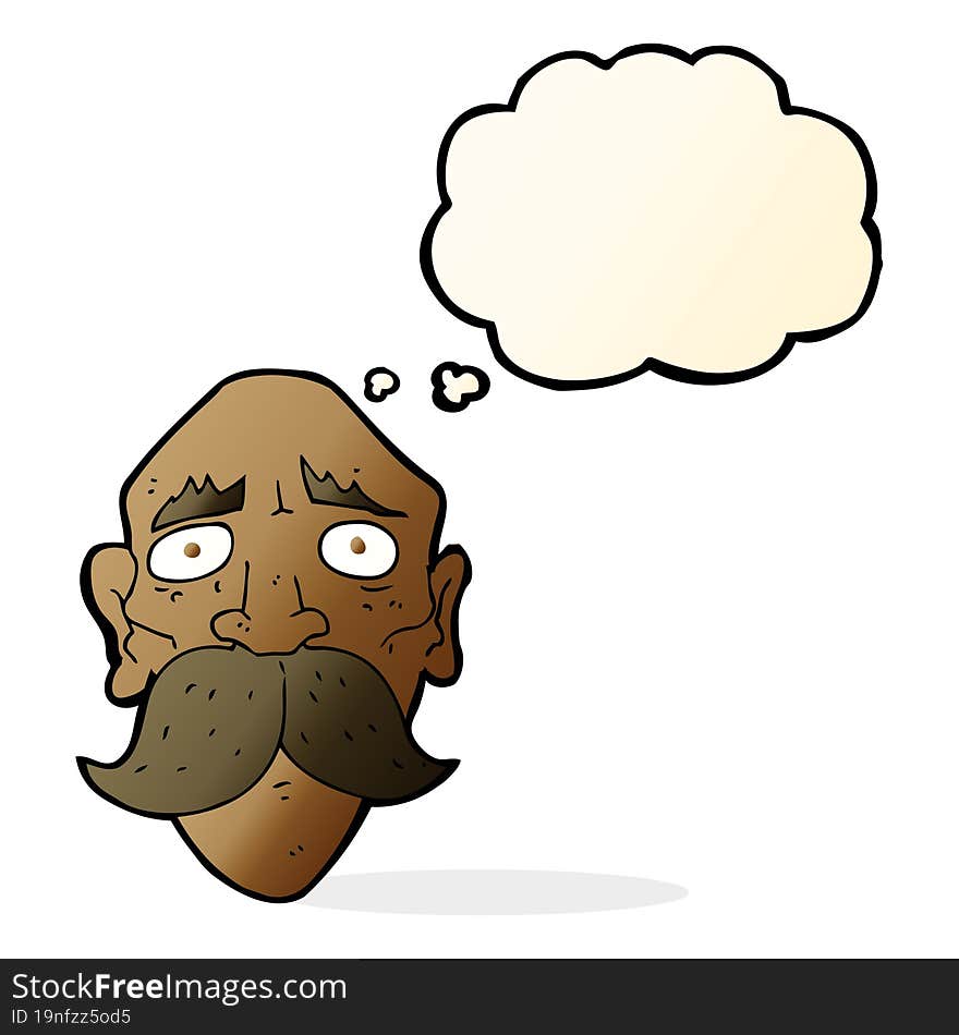 cartoon sad old man with thought bubble