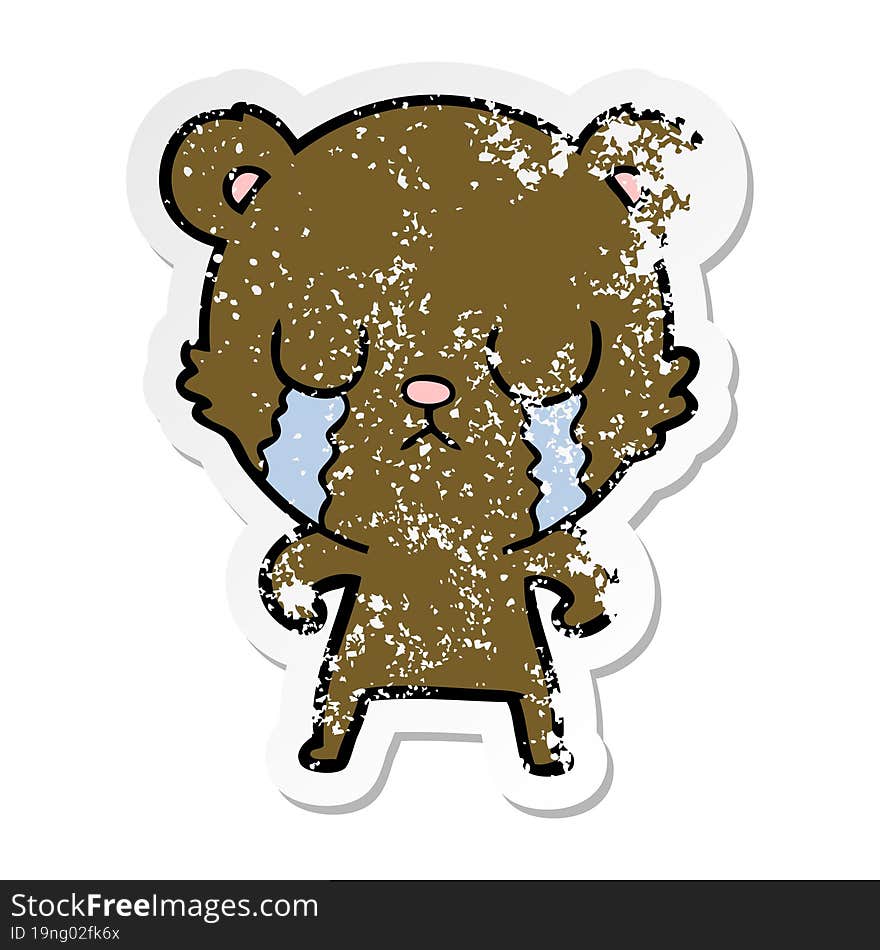 distressed sticker of a crying cartoon bear