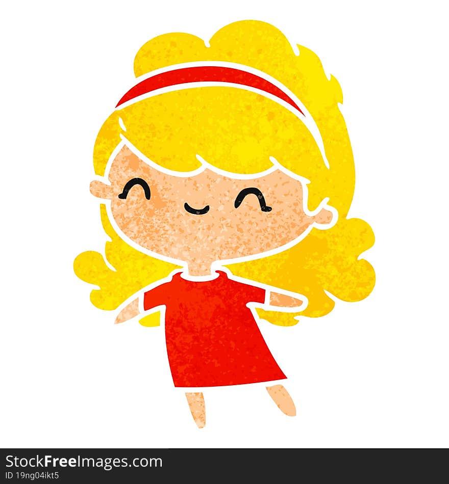 retro cartoon illustration kawaii girl with head band. retro cartoon illustration kawaii girl with head band