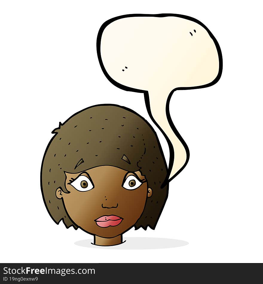 cartoon worried female face with speech bubble