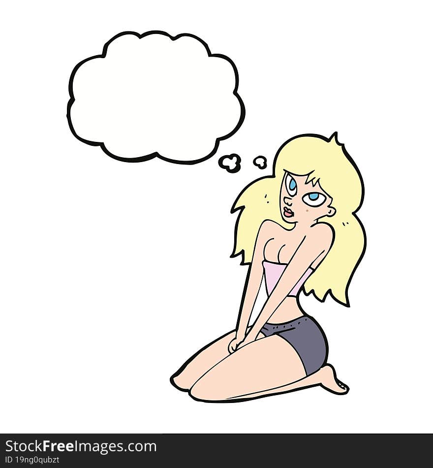 Cartoon Woman In Skimpy Clothing With Thought Bubble